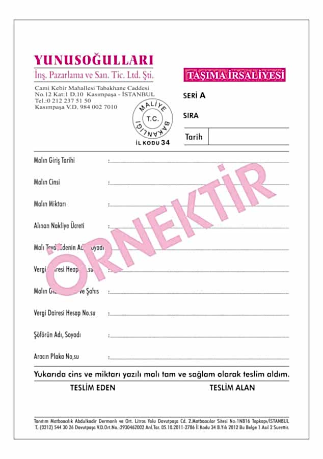 tasima irsaliyesi1 - Taşıma İrsaliyesi