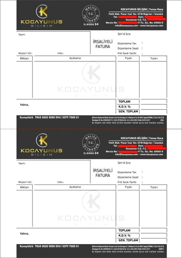 Kocayunus Bilişim 2li Fatura 724x1024 - E-Ticaret 3'lü Fatura Basımı