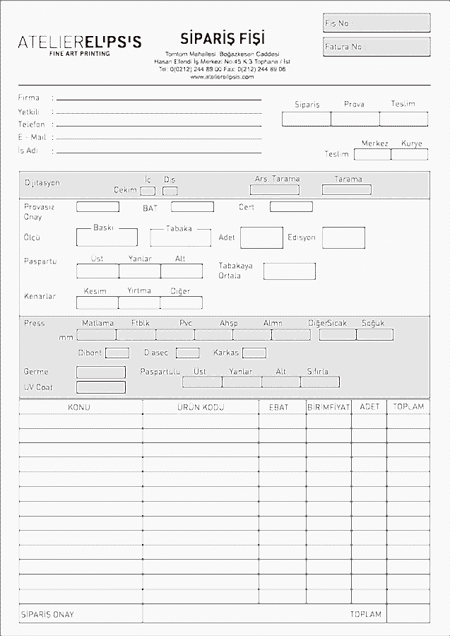 Cenmak Sipariş Fişi film con. 1 - Sipariş Formu