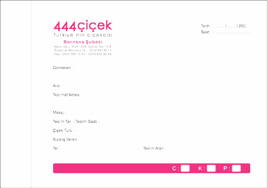 içek sipariş fişi 1 - Sipariş Formu