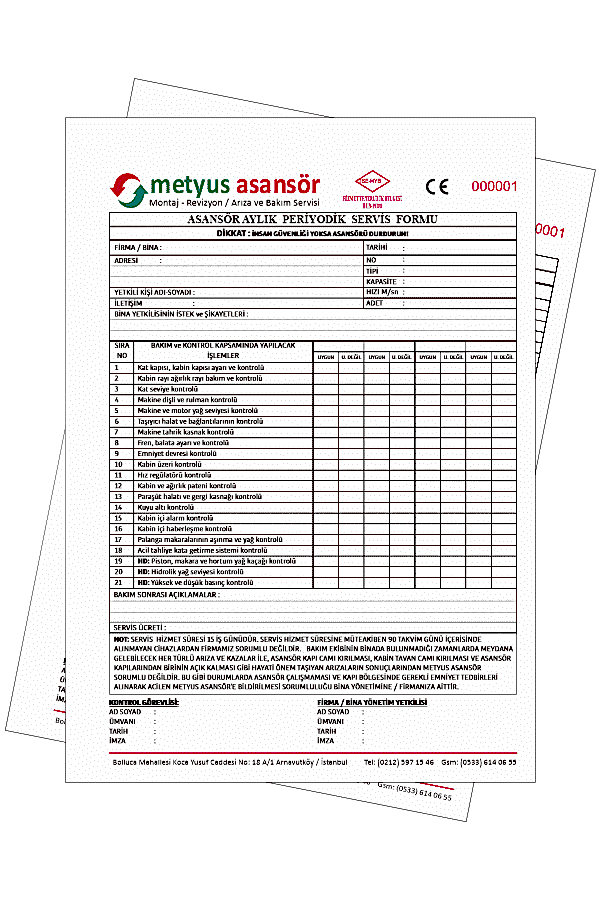 Asansor Bakim Formu 1 - ASANSÖR SERVİS VE BAKIM FORMU