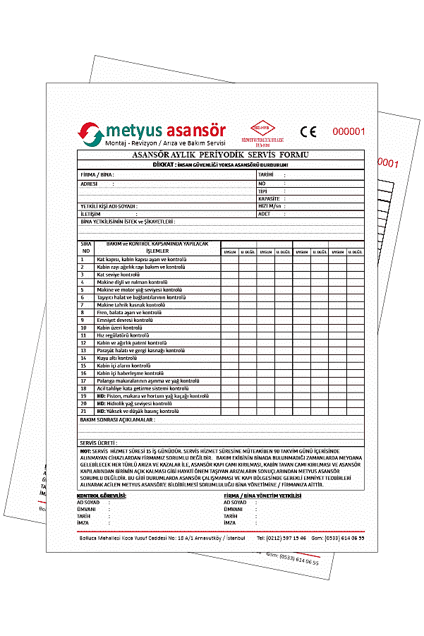 Asansor Bakim Formu - ASANSÖR SERVİS VE BAKIM FORMU